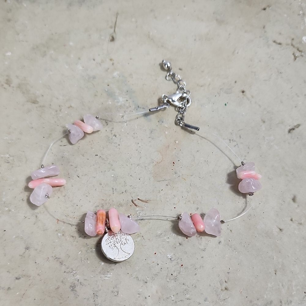Tree Of Life Charm Beachy Coral Peach Pink Bracelet Invisible